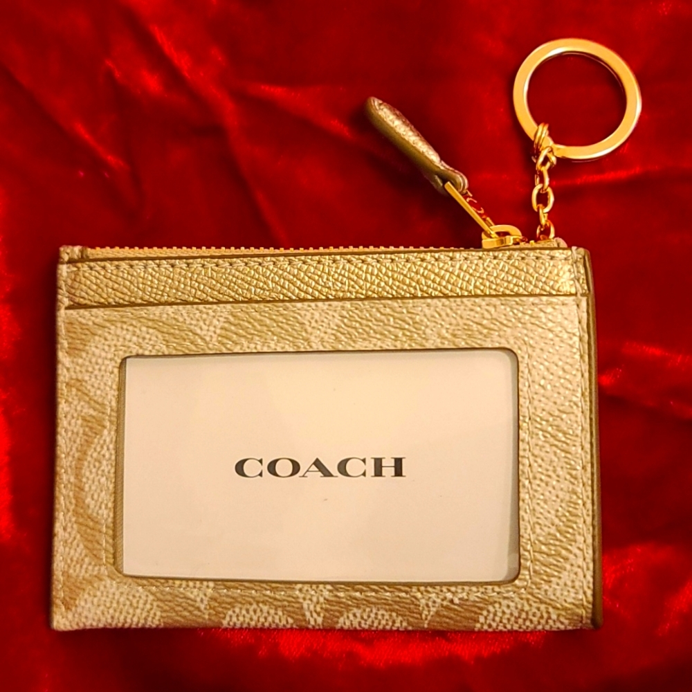 COACH Mini ID COIN ZipperCase keyring tan-gold NWT incl Coach bx, tissue sticker - Picture 3 of 8